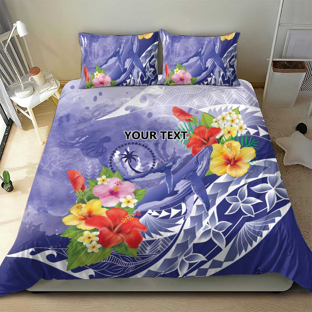 Personalised Chuuk States Humpback Whale Bedding Set Polynesian Tropical Flowers LT9 - Polynesian Pride