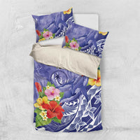 Personalised Chuuk States Humpback Whale Bedding Set Polynesian Tropical Flowers LT9 US Twin 172cm x 218cm Blue - Polynesian Pride