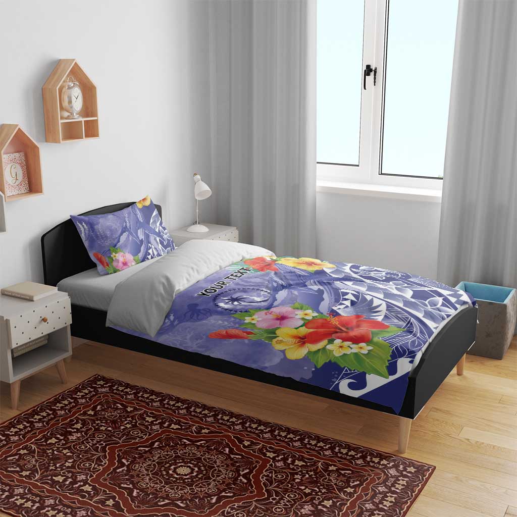 Personalised Chuuk States Humpback Whale Bedding Set Polynesian Tropical Flowers LT9 - Polynesian Pride