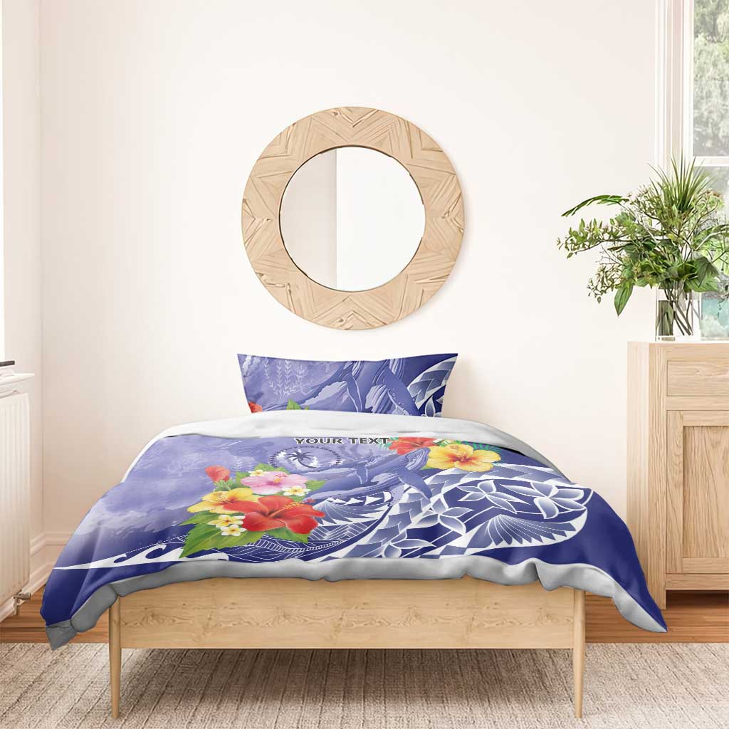 Personalised Chuuk States Humpback Whale Bedding Set Polynesian Tropical Flowers LT9 - Polynesian Pride