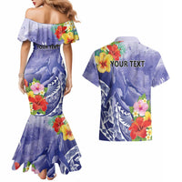Personalised Chuuk States Humpback Whale Couples Matching Mermaid Dress and Hawaiian Shirt Polynesian Tropical Flowers LT9 - Polynesian Pride