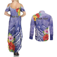 Personalised Chuuk States Humpback Whale Couples Matching Summer Maxi Dress and Long Sleeve Button Shirt Polynesian Tropical Flowers LT9 - Polynesian Pride