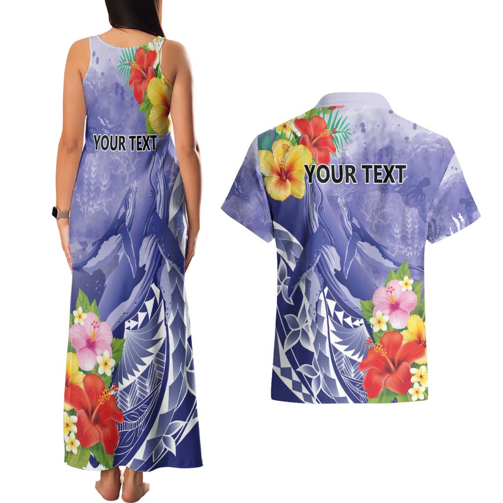 Personalised Chuuk States Humpback Whale Couples Matching Tank Maxi Dress and Hawaiian Shirt Polynesian Tropical Flowers LT9 - Polynesian Pride