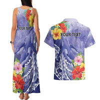 Personalised Chuuk States Humpback Whale Couples Matching Tank Maxi Dress and Hawaiian Shirt Polynesian Tropical Flowers LT9 - Polynesian Pride