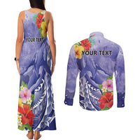 Personalised Chuuk States Humpback Whale Couples Matching Tank Maxi Dress and Long Sleeve Button Shirt Polynesian Tropical Flowers LT9 - Polynesian Pride