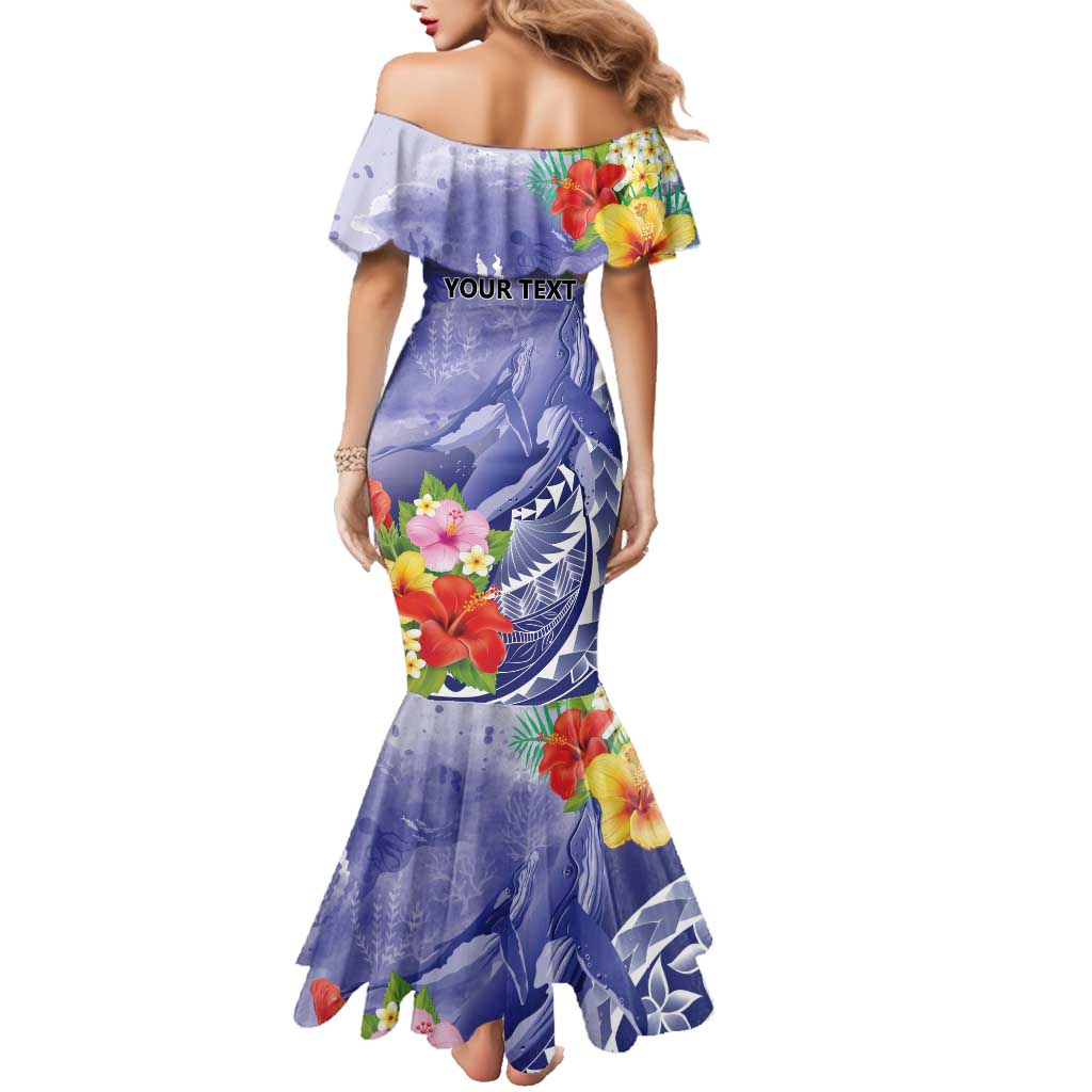 Personalised Chuuk States Humpback Whale Family Matching Mermaid Dress and Hawaiian Shirt Polynesian Tropical Flowers LT9 - Polynesian Pride