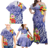 Personalised Chuuk States Humpback Whale Family Matching Off Shoulder Maxi Dress and Hawaiian Shirt Polynesian Tropical Flowers LT9 - Polynesian Pride