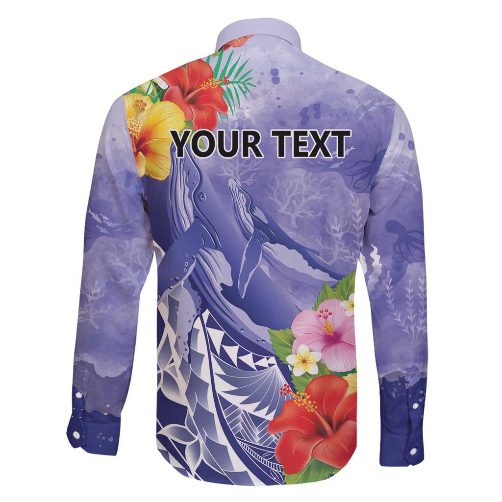Personalised Chuuk States Humpback Whale Family Matching Off Shoulder Maxi Dress and Hawaiian Shirt Polynesian Tropical Flowers LT9 - Polynesian Pride