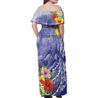 Personalised Chuuk States Humpback Whale Family Matching Off Shoulder Maxi Dress and Hawaiian Shirt Polynesian Tropical Flowers LT9 - Polynesian Pride