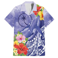 Personalised Chuuk States Humpback Whale Family Matching Off Shoulder Short Dress and Hawaiian Shirt Polynesian Tropical Flowers LT9 Dad's Shirt - Short Sleeve Blue - Polynesian Pride