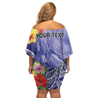 Personalised Chuuk States Humpback Whale Family Matching Off Shoulder Short Dress and Hawaiian Shirt Polynesian Tropical Flowers LT9 - Polynesian Pride