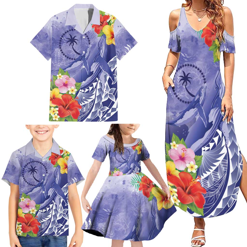 Personalised Chuuk States Humpback Whale Family Matching Summer Maxi Dress and Hawaiian Shirt Polynesian Tropical Flowers LT9 - Polynesian Pride
