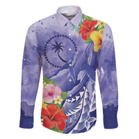 Personalised Chuuk States Humpback Whale Family Matching Tank Maxi Dress and Hawaiian Shirt Polynesian Tropical Flowers LT9 Dad's Shirt - Long Sleeve Blue - Polynesian Pride
