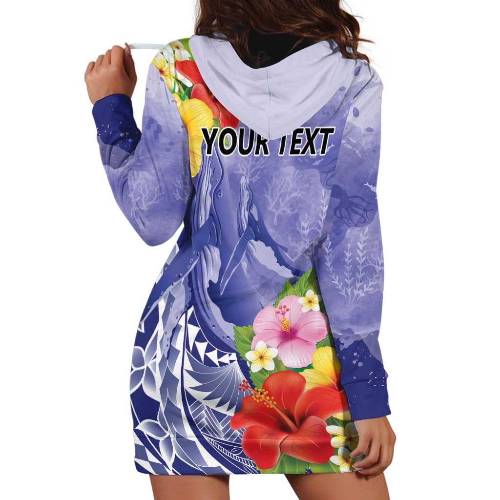 Personalised Chuuk States Humpback Whale Hoodie Dress Polynesian Tropical Flowers LT9 - Polynesian Pride