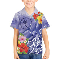 Personalised Chuuk States Humpback Whale Kid Hawaiian Shirt Polynesian Tropical Flowers