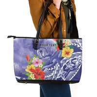 Personalised Chuuk States Humpback Whale Leather Tote Bag Polynesian Tropical Flowers LT9 - Polynesian Pride