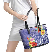 Personalised Chuuk States Humpback Whale Leather Tote Bag Polynesian Tropical Flowers LT9 - Polynesian Pride