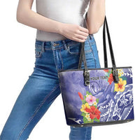 Personalised Chuuk States Humpback Whale Leather Tote Bag Polynesian Tropical Flowers LT9 - Polynesian Pride