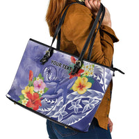 Personalised Chuuk States Humpback Whale Leather Tote Bag Polynesian Tropical Flowers LT9 - Polynesian Pride