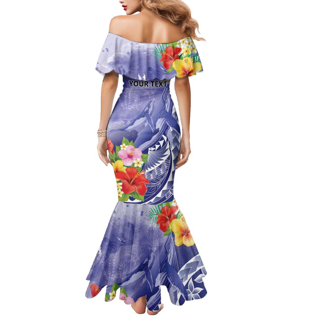 Personalised Chuuk States Humpback Whale Mermaid Dress Polynesian Tropical Flowers