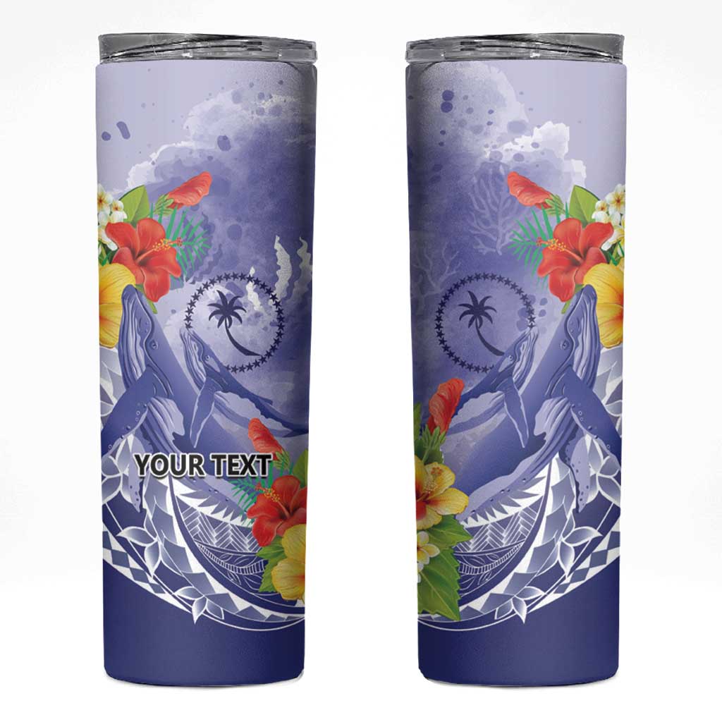 Personalised Chuuk States Humpback Whale Skinny Tumbler Polynesian Tropical Flowers LT9 Blue - Polynesian Pride