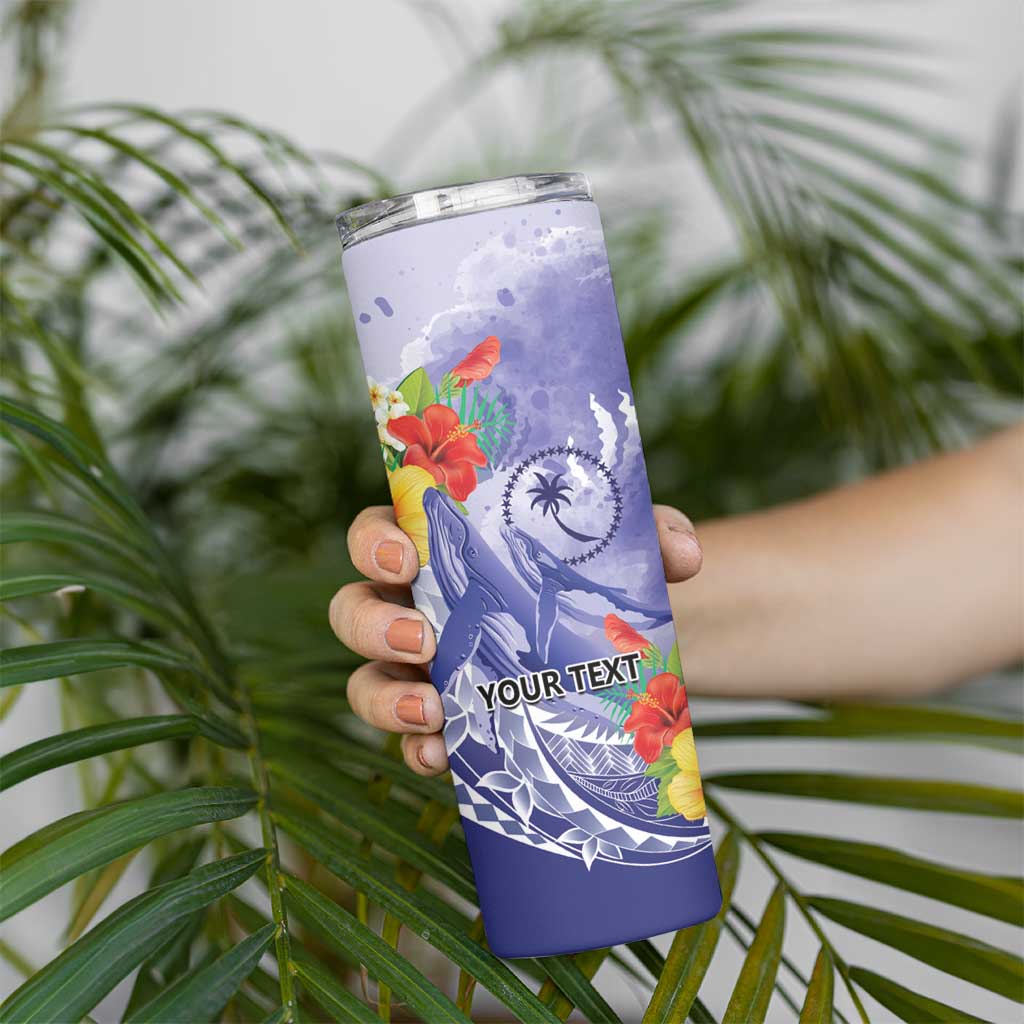 Personalised Chuuk States Humpback Whale Skinny Tumbler Polynesian Tropical Flowers LT9 - Polynesian Pride