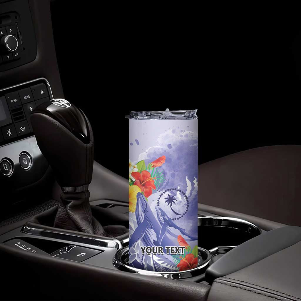 Personalised Chuuk States Humpback Whale Skinny Tumbler Polynesian Tropical Flowers LT9 - Polynesian Pride