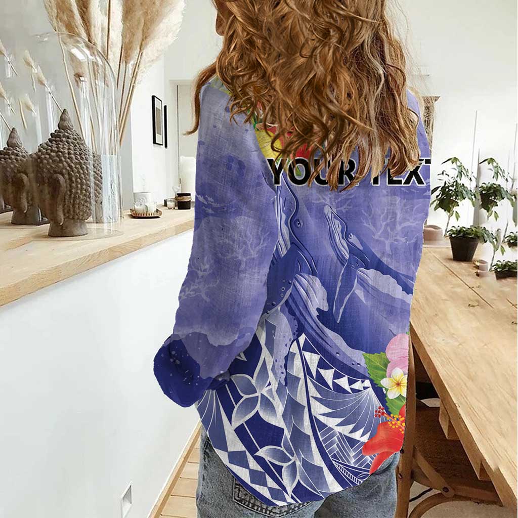 Personalised Chuuk States Humpback Whale Women Casual Shirt Polynesian Tropical Flowers LT9 - Polynesian Pride