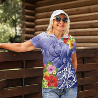 Personalised Chuuk States Humpback Whale Women Polo Shirt Polynesian Tropical Flowers