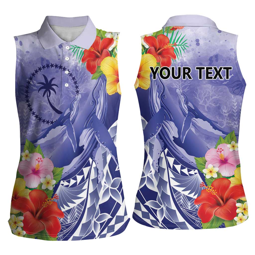Personalised Chuuk States Humpback Whale Women Sleeveless Polo Shirt Polynesian Tropical Flowers LT9 - Polynesian Pride