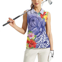 Personalised Chuuk States Humpback Whale Women Sleeveless Polo Shirt Polynesian Tropical Flowers LT9 - Polynesian Pride