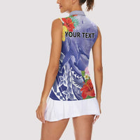 Personalised Chuuk States Humpback Whale Women Sleeveless Polo Shirt Polynesian Tropical Flowers LT9 - Polynesian Pride