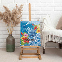 Personalised Kosrae States Humpback Whale Canvas Wall Art Polynesian Tropical Flowers