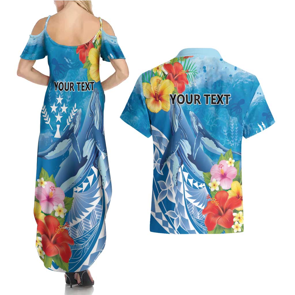 Personalised Kosrae States Humpback Whale Couples Matching Summer Maxi Dress and Hawaiian Shirt Polynesian Tropical Flowers LT9 - Polynesian Pride