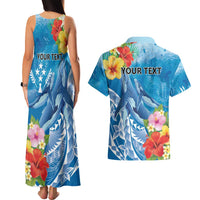 Personalised Kosrae States Humpback Whale Couples Matching Tank Maxi Dress and Hawaiian Shirt Polynesian Tropical Flowers LT9 - Polynesian Pride