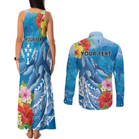 Personalised Kosrae States Humpback Whale Couples Matching Tank Maxi Dress and Long Sleeve Button Shirt Polynesian Tropical Flowers LT9 - Polynesian Pride