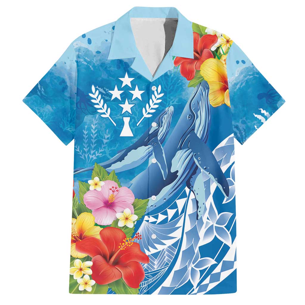 Personalised Kosrae States Humpback Whale Family Matching Long Sleeve Bodycon Dress and Hawaiian Shirt Polynesian Tropical Flowers LT9 Dad's Shirt - Short Sleeve Blue - Polynesian Pride