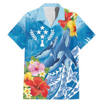 Personalised Kosrae States Humpback Whale Family Matching Mermaid Dress and Hawaiian Shirt Polynesian Tropical Flowers LT9 Dad's Shirt - Short Sleeve Blue - Polynesian Pride