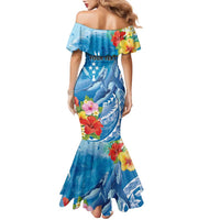 Personalised Kosrae States Humpback Whale Family Matching Mermaid Dress and Hawaiian Shirt Polynesian Tropical Flowers LT9 - Polynesian Pride