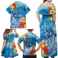 Personalised Kosrae States Humpback Whale Family Matching Off Shoulder Maxi Dress and Hawaiian Shirt Polynesian Tropical Flowers LT9 - Polynesian Pride