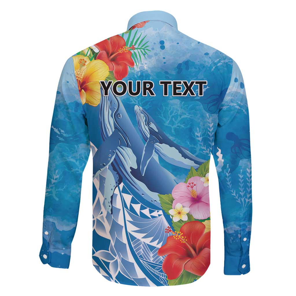 Personalised Kosrae States Humpback Whale Family Matching Off Shoulder Maxi Dress and Hawaiian Shirt Polynesian Tropical Flowers LT9 - Polynesian Pride