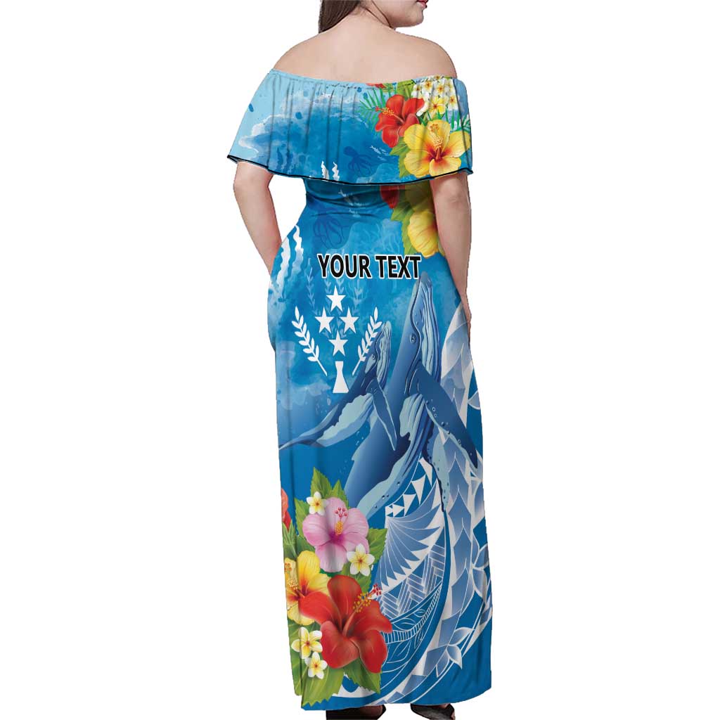 Personalised Kosrae States Humpback Whale Family Matching Off Shoulder Maxi Dress and Hawaiian Shirt Polynesian Tropical Flowers LT9 - Polynesian Pride