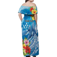 Personalised Kosrae States Humpback Whale Family Matching Off Shoulder Maxi Dress and Hawaiian Shirt Polynesian Tropical Flowers LT9 - Polynesian Pride