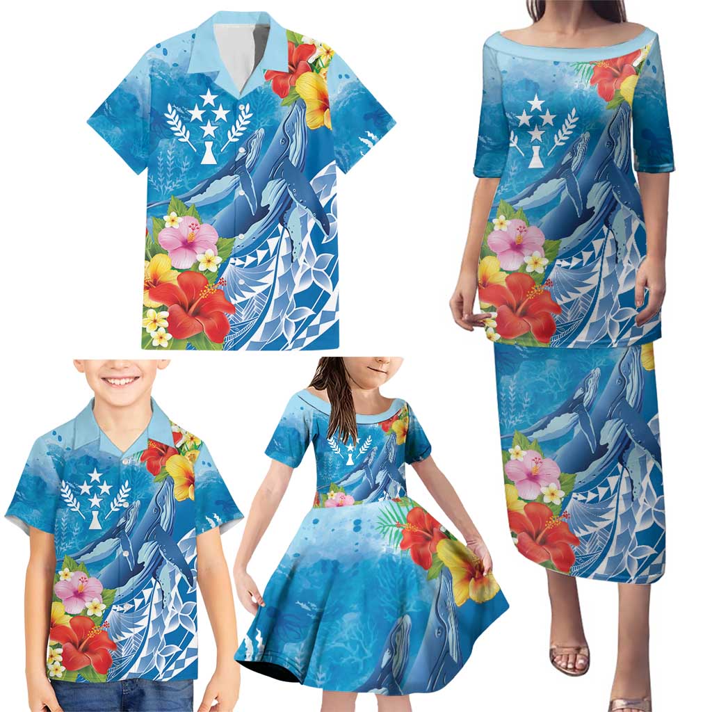 Personalised Kosrae States Humpback Whale Family Matching Puletasi and Hawaiian Shirt Polynesian Tropical Flowers LT9 - Polynesian Pride