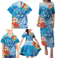 Personalised Kosrae States Humpback Whale Family Matching Puletasi and Hawaiian Shirt Polynesian Tropical Flowers LT9 - Polynesian Pride