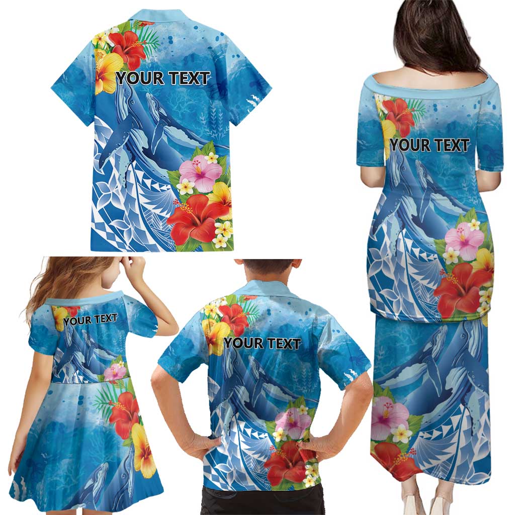 Personalised Kosrae States Humpback Whale Family Matching Puletasi and Hawaiian Shirt Polynesian Tropical Flowers LT9 - Polynesian Pride