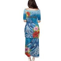 Personalised Kosrae States Humpback Whale Family Matching Puletasi and Hawaiian Shirt Polynesian Tropical Flowers LT9 - Polynesian Pride
