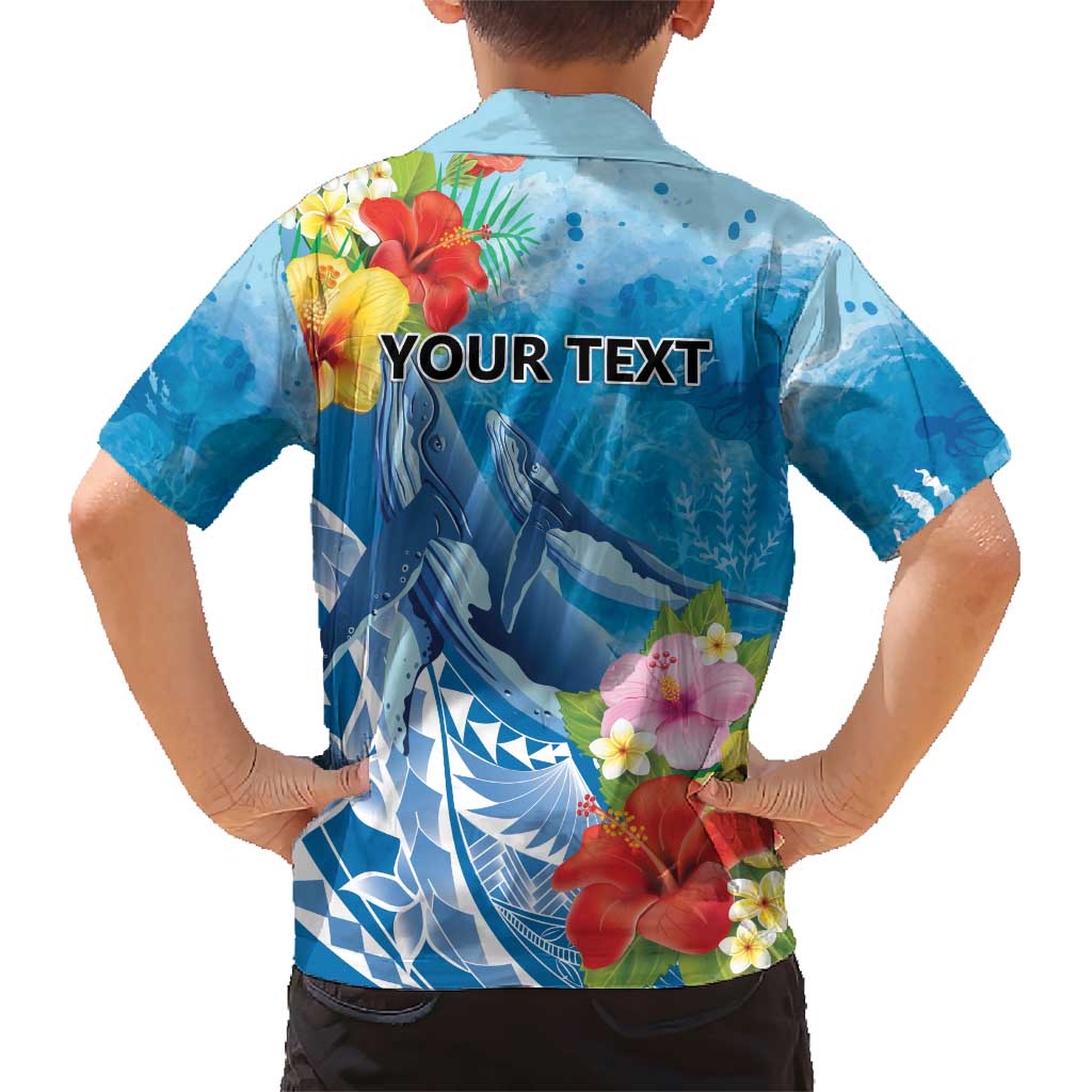 Personalised Kosrae States Humpback Whale Family Matching Short Sleeve Bodycon Dress and Hawaiian Shirt Polynesian Tropical Flowers LT9 - Polynesian Pride