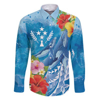 Personalised Kosrae States Humpback Whale Family Matching Short Sleeve Bodycon Dress and Hawaiian Shirt Polynesian Tropical Flowers LT9 Dad's Shirt - Long Sleeve Blue - Polynesian Pride