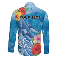 Personalised Kosrae States Humpback Whale Family Matching Short Sleeve Bodycon Dress and Hawaiian Shirt Polynesian Tropical Flowers LT9 - Polynesian Pride